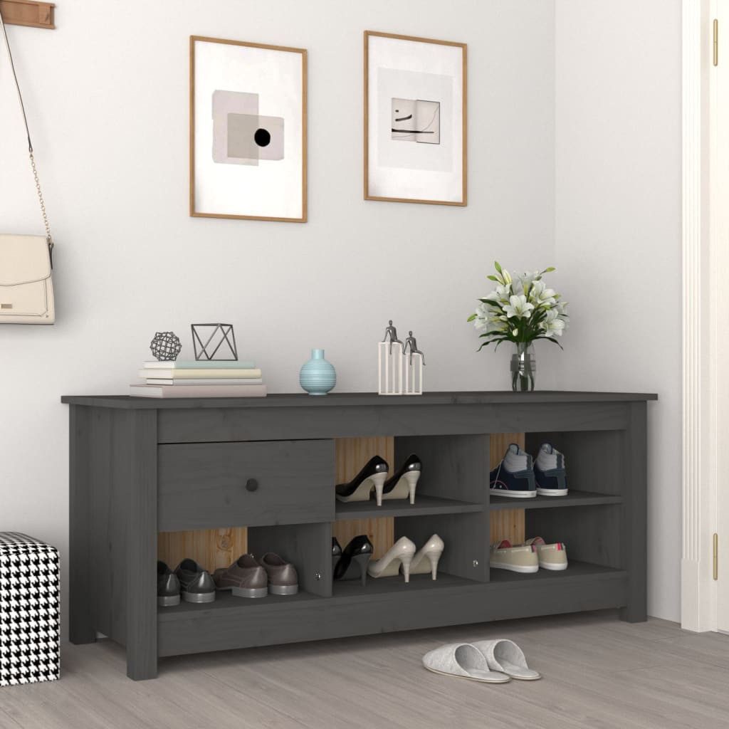 vidaXL Schuhschrank NA Schuhschrank Grau 110x38x45,5 cm Massivholz Kiefer