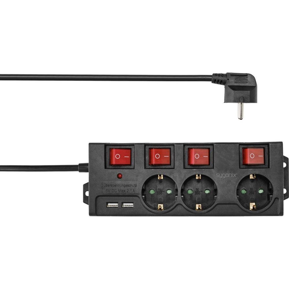 Sygonix 3-fach-Steckdosenleiste mit Überspannungsschutz und 2x USB RF-4737788 Steckdosenleiste, Steckdosen