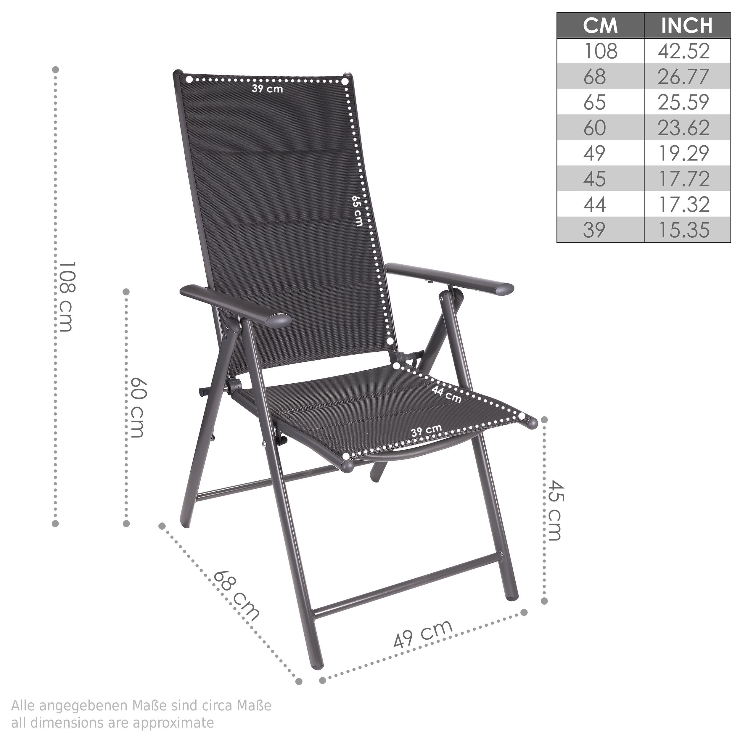 BRUBAKER Gartenstuhl Riva Stuhl mit 7-Fach verstellbarer Rückenlehne (Set, 2 St), Gartenstühle - Faltstühle klappbar - wetterfeste Klappstühle