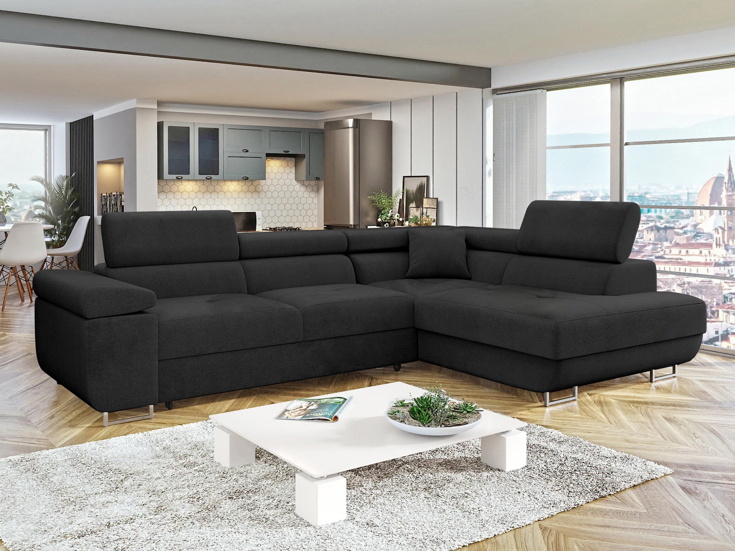 MIRJAN24 Ecksofa Torezio, mit Bettkasten und Schlaffunktion, Einstellbare Kopfstützen, 274x203x70-90 cm
