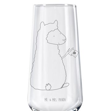 Mr. & Mrs. Panda Sektglas Alpaka Fahne - Transparent - Geschenk, Lama, Liebe, Spülmaschinenfest, Premium Glas, Hochwertige Gravur