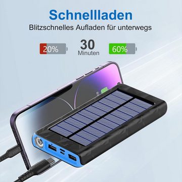 Daskoo 26800mAh Powerbank Solar mit LED-Taschenlampe und 2 USB-C Output Solar Powerbank, Solar Ladegerät für die meisten elektronischen Geräte auf dem Markt