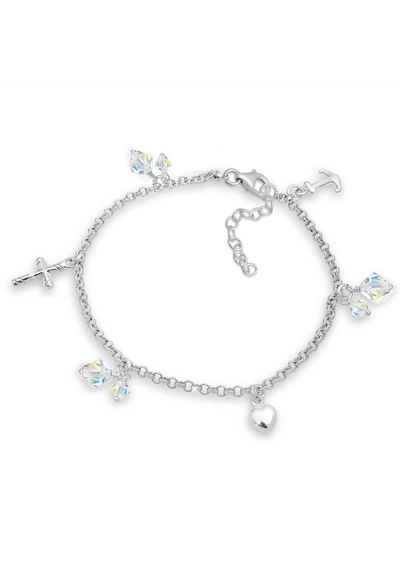 Elli Bettelarmband Kreuz Herz Anker Kristalle Silber