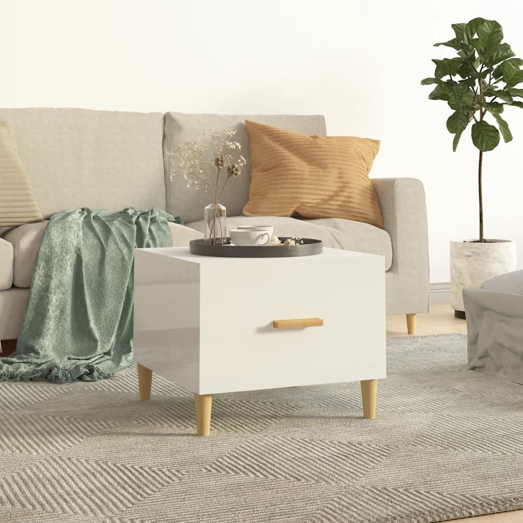 furnicato Couchtisch 50 x 50 x 40 cm Hochglanz-Weiß aus Holzwerkstoff und (1-St), Wohnzimmertisch mit geräumiger Schublade für Ihr aufgeräumtes Zimmer