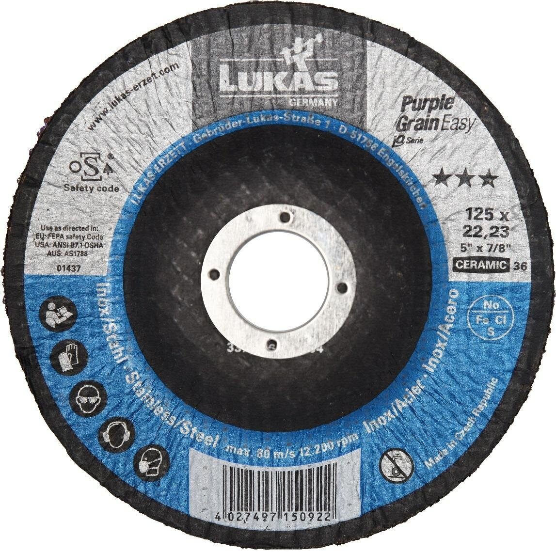 LUKAS-ERZETT Schleifaufsatz LUKAS SCHEIBENSCHLEIFSCHEIBE 125 mm P36 VIOLETTE KÖRNUNG