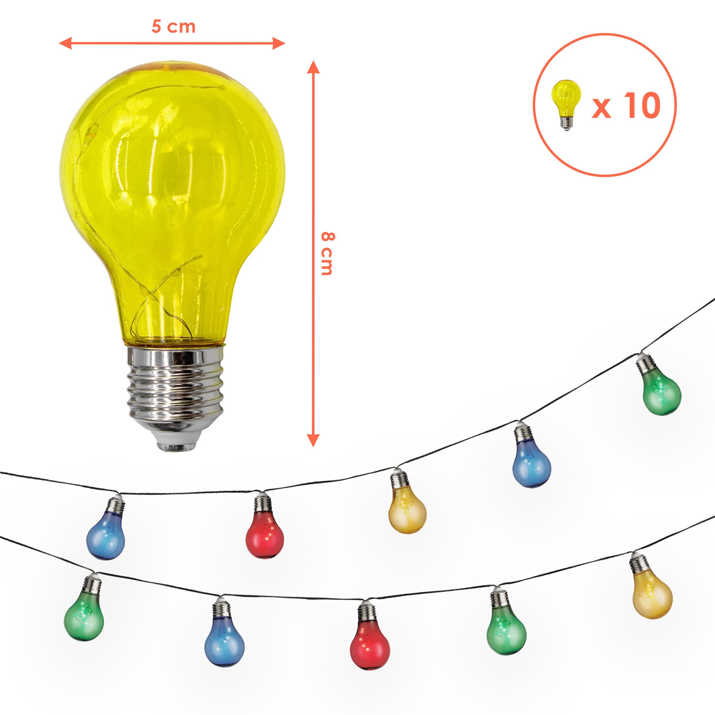 Spetebo LED-Lichterkette Solar mit 10 bunten LED Glühbirnen, 10-flammig, 450 cm lang - Garten Dekobeleuchtung mit farbigen Lampen