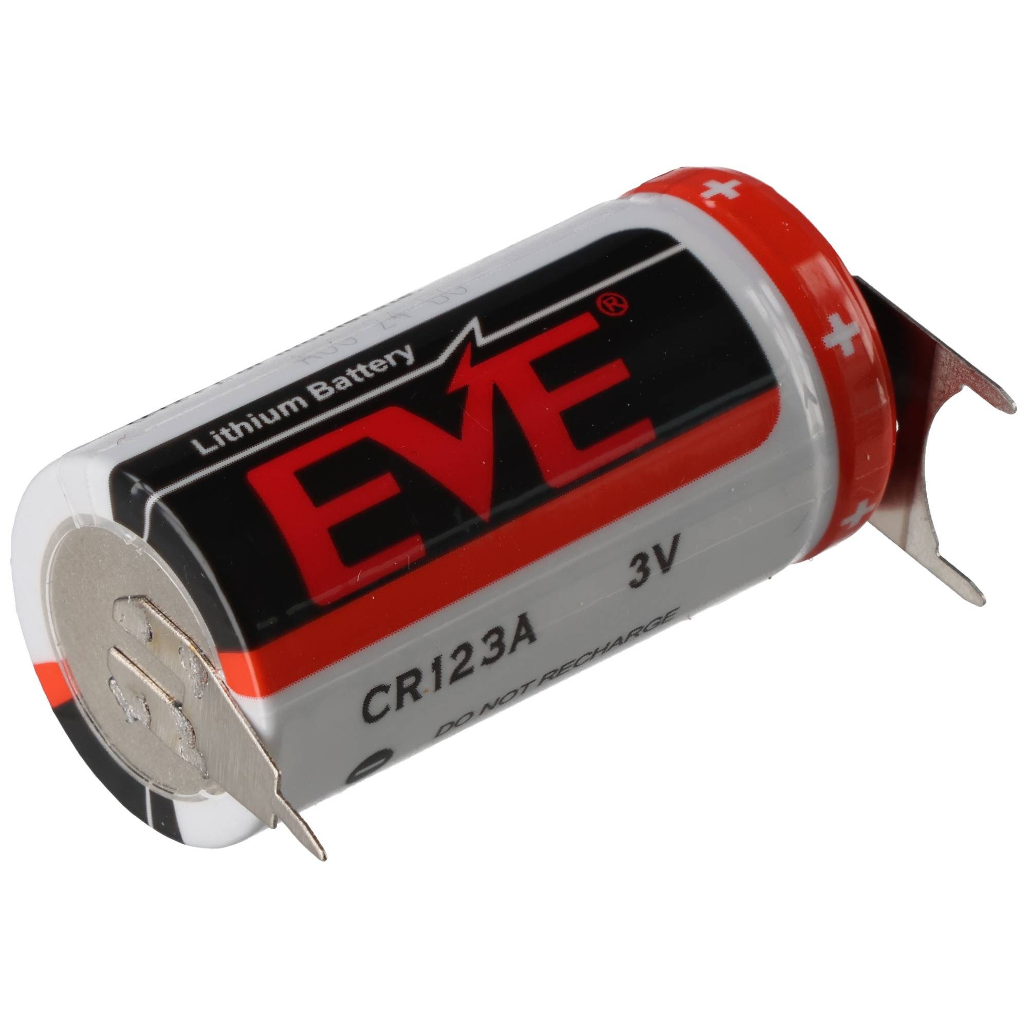 EVE CR123A Batterie mit 3er Printanschluss 2er Print + 1er Print - Kontak Fotobatterie, (3,0 V)