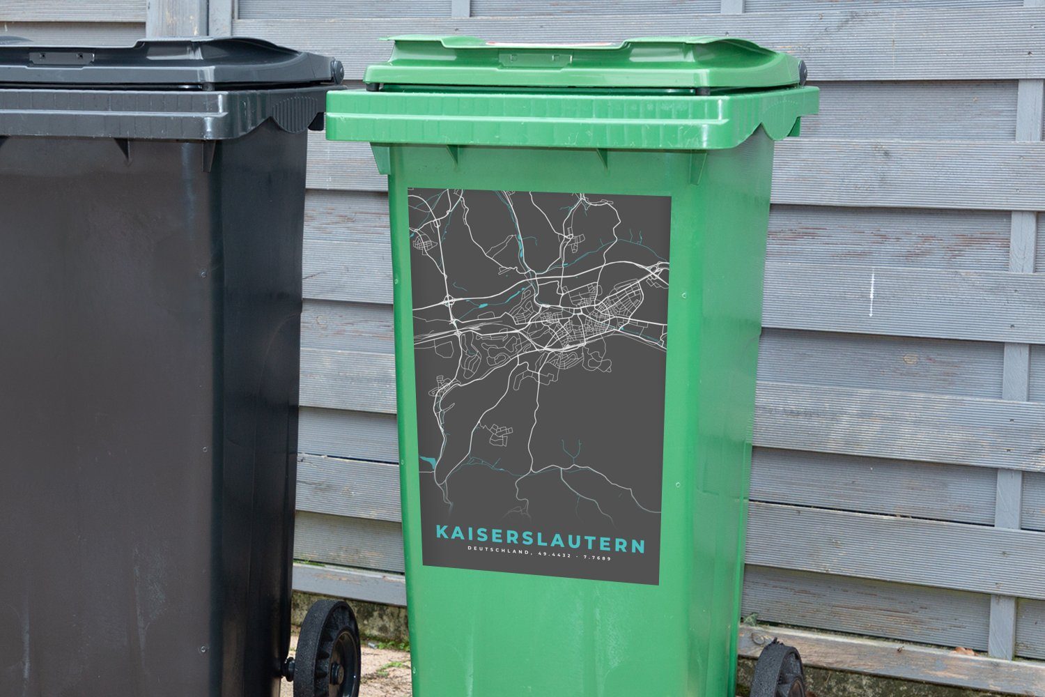 Kaiserslautern - Deutschland Abfalbehälter Stadtplan Container, - Karte Blau Mülleimer-aufkleber, Sticker, - Mülltonne, - St), (1 MuchoWow Wandsticker