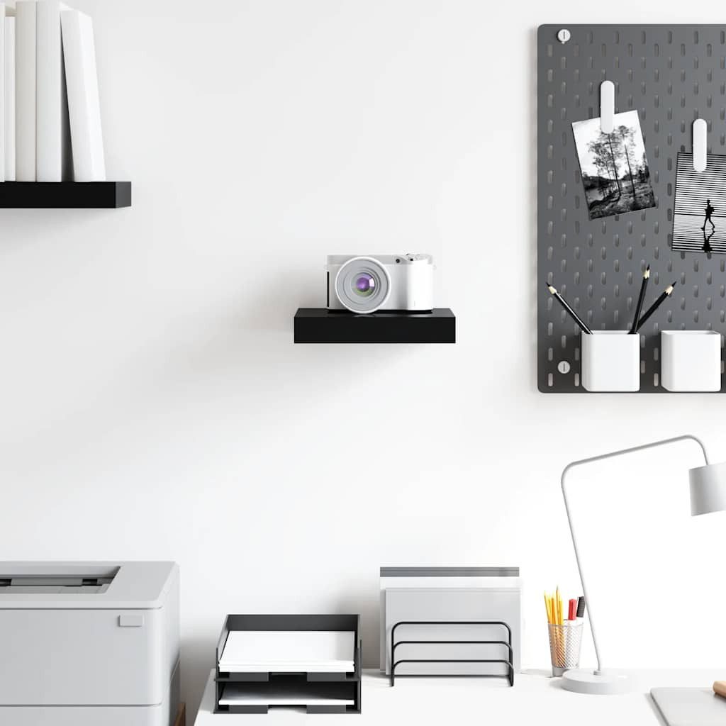 furnicato Wandregal Schweberegal 23 x 23,5 x 3,8 cm Hochglanz-Schwarz mit Metallrahmen, 1-tlg., Unsichtbare Wandboard-Halterung mit Wabenplatten-Design für Wohnraum