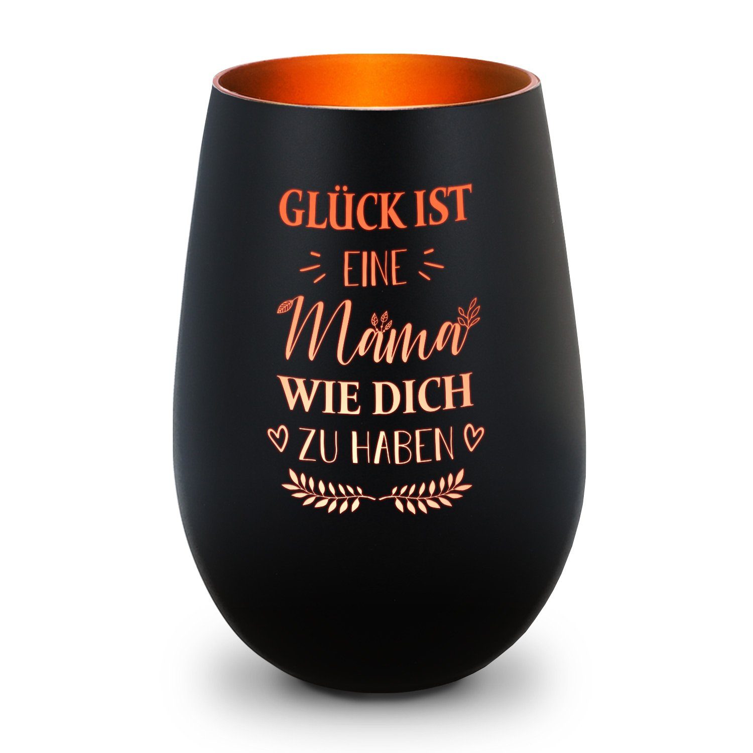 GRAVURZEILE Windlicht aus Glas mit Gravur - Glück ist eine Mama wie Dich zu haben - Deko (Schwarz/Bronze), Geschenke für Frauen und Männer zum Geburtstag und weitere Anlässe