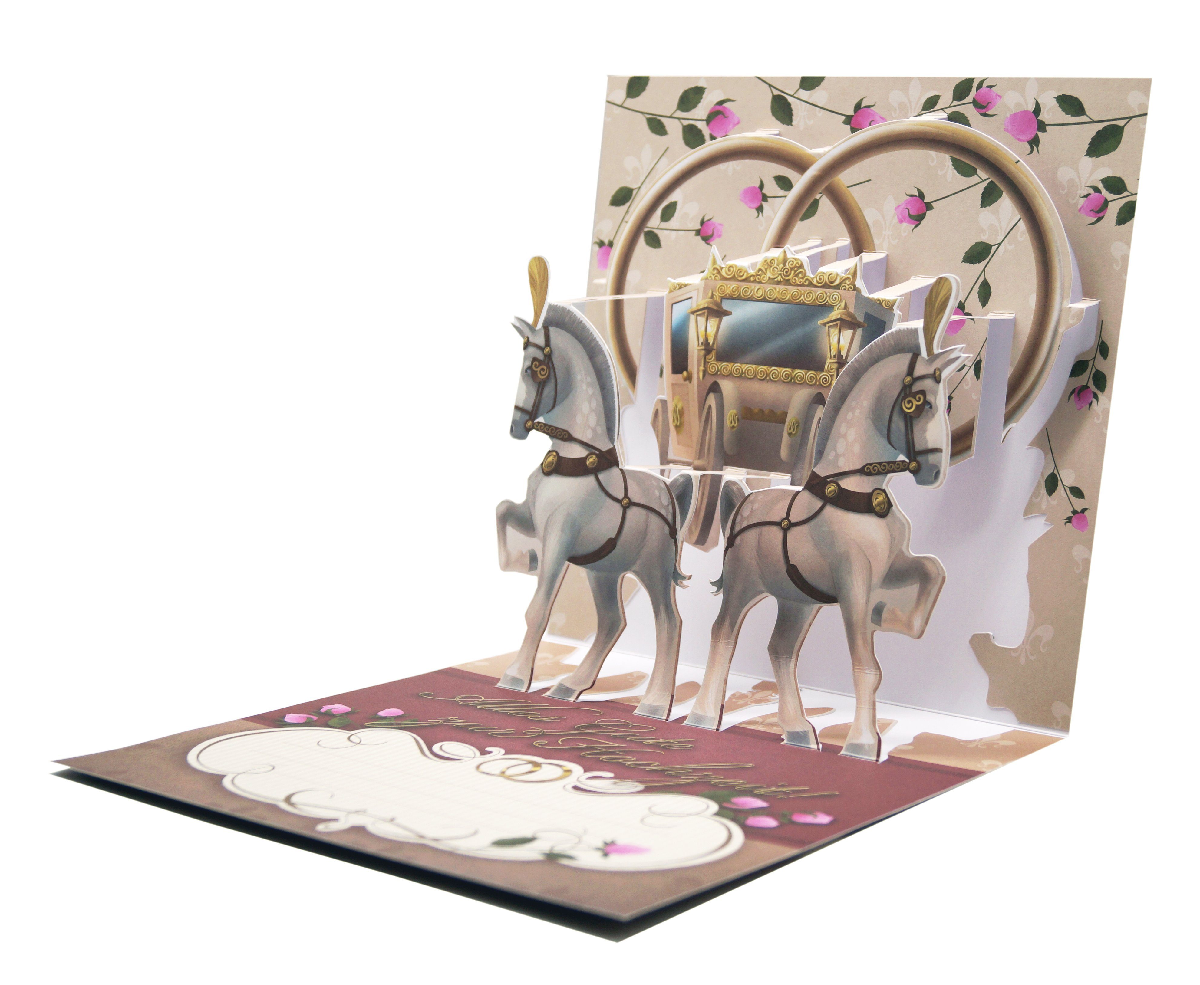 Glückwunschkarte Hochzeit Karte - Popup Karte 3D Karte - Außergewöhnliche Поздравительные открытки zum Hochzeit- Geschenkideen, ideal für Gutscheine & Geldgeschenke - Für Kinder & Erwachsene (Hochzeit Pferde)