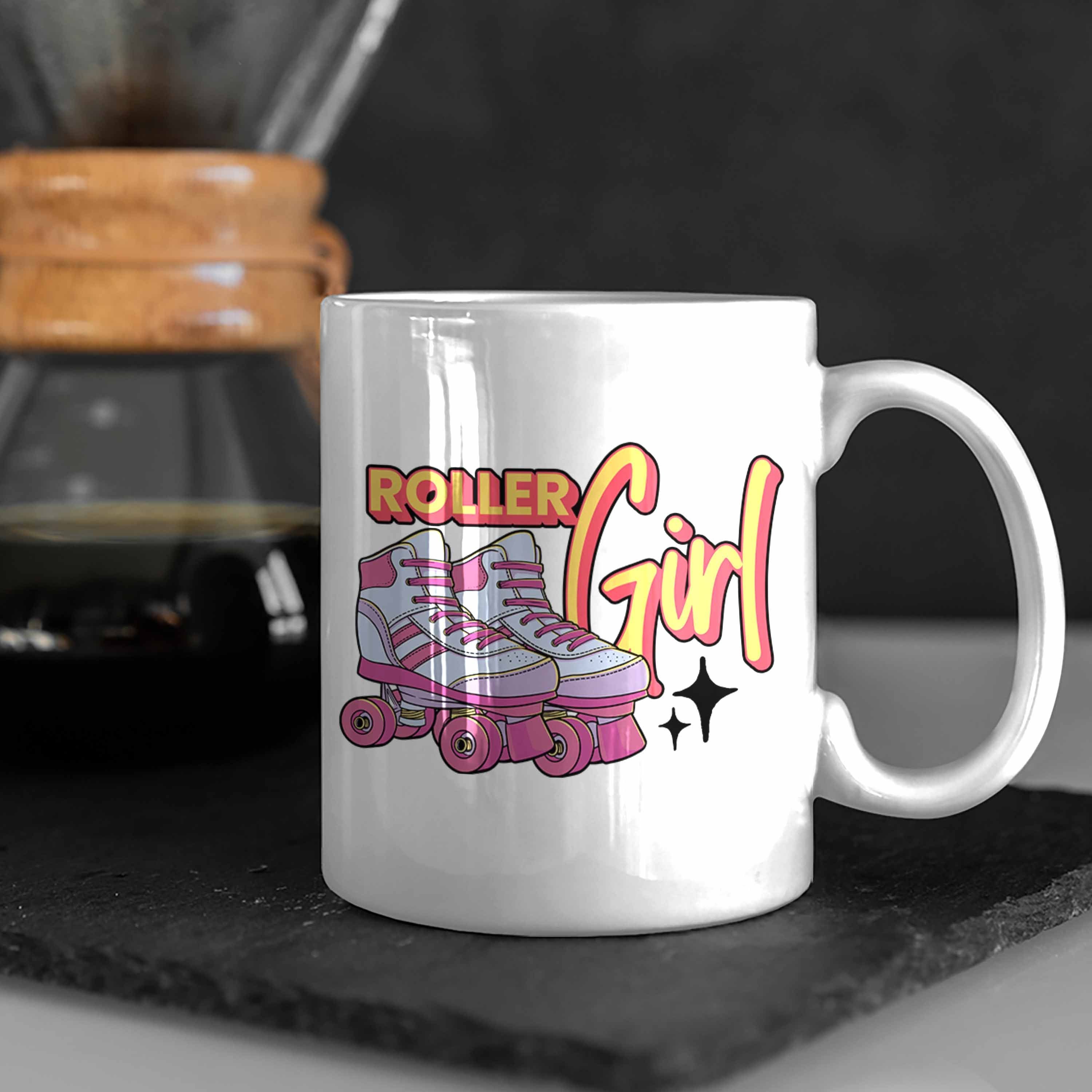 Girls Nostal "Roller Lustige Geschenk Trendation Roller für Tasse Girl" Tasse Rollschuh Weiss