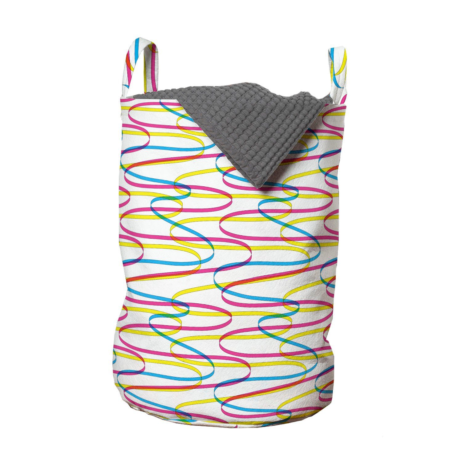 Abakuhaus Wäschesäckchen Wäschekorb mit Griffen Kordelzugverschluss für Waschsalons, Bunt Gewellte Linien Muster