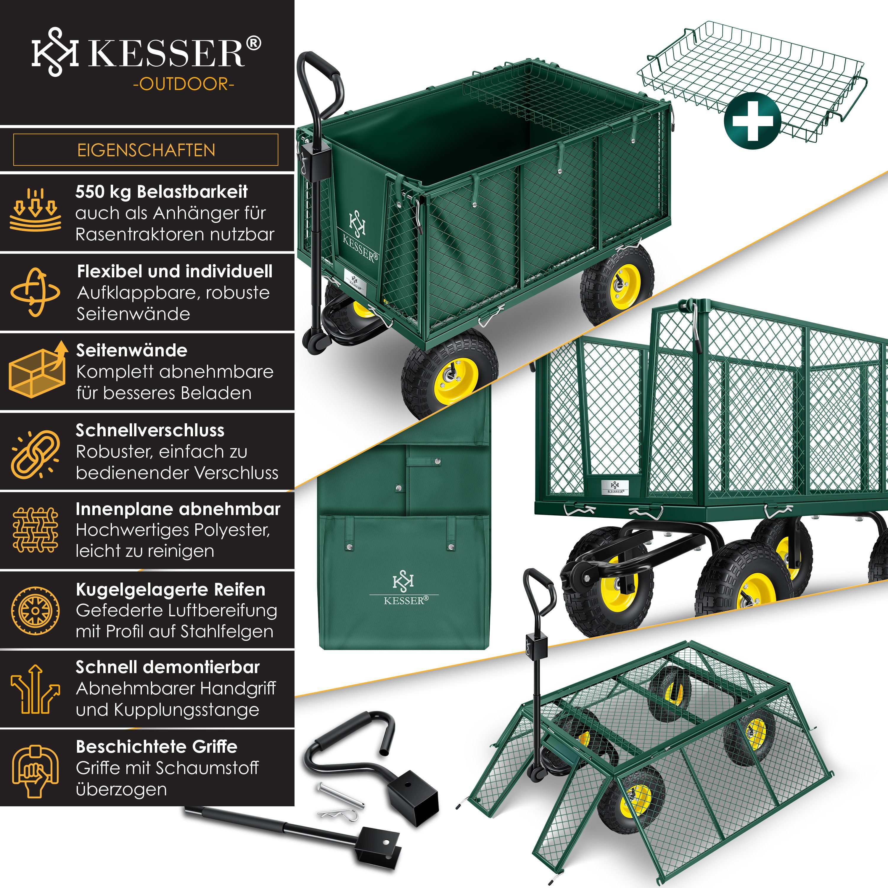 KESSER Bollerwagen, Bollerwagen 550kg Transportwagen Gartenwagen Gerätewagen