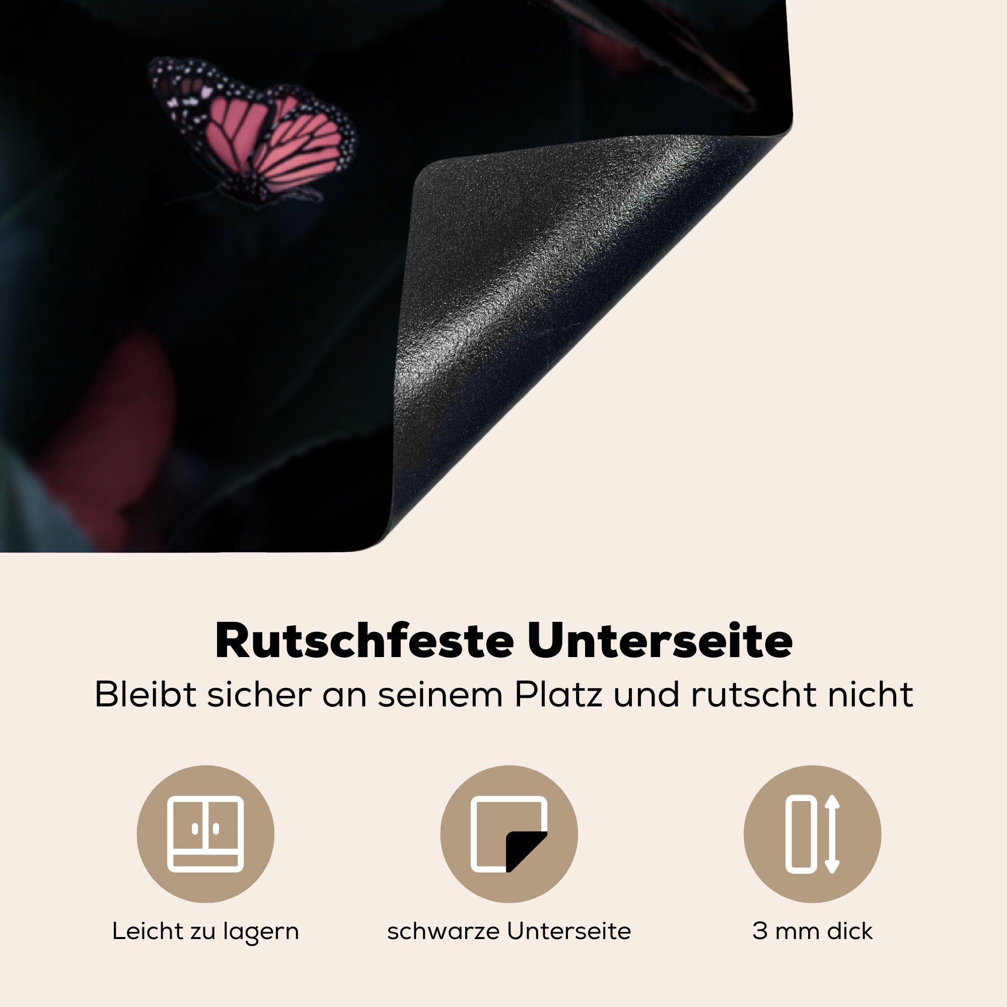 Arbeitsplatte Schmetterlinge cm, küche für Ceranfeldabdeckung, Kolibri Rosa, 78x78 tlg), - - Herdblende-/Abdeckplatte Vinyl, MuchoWow (1