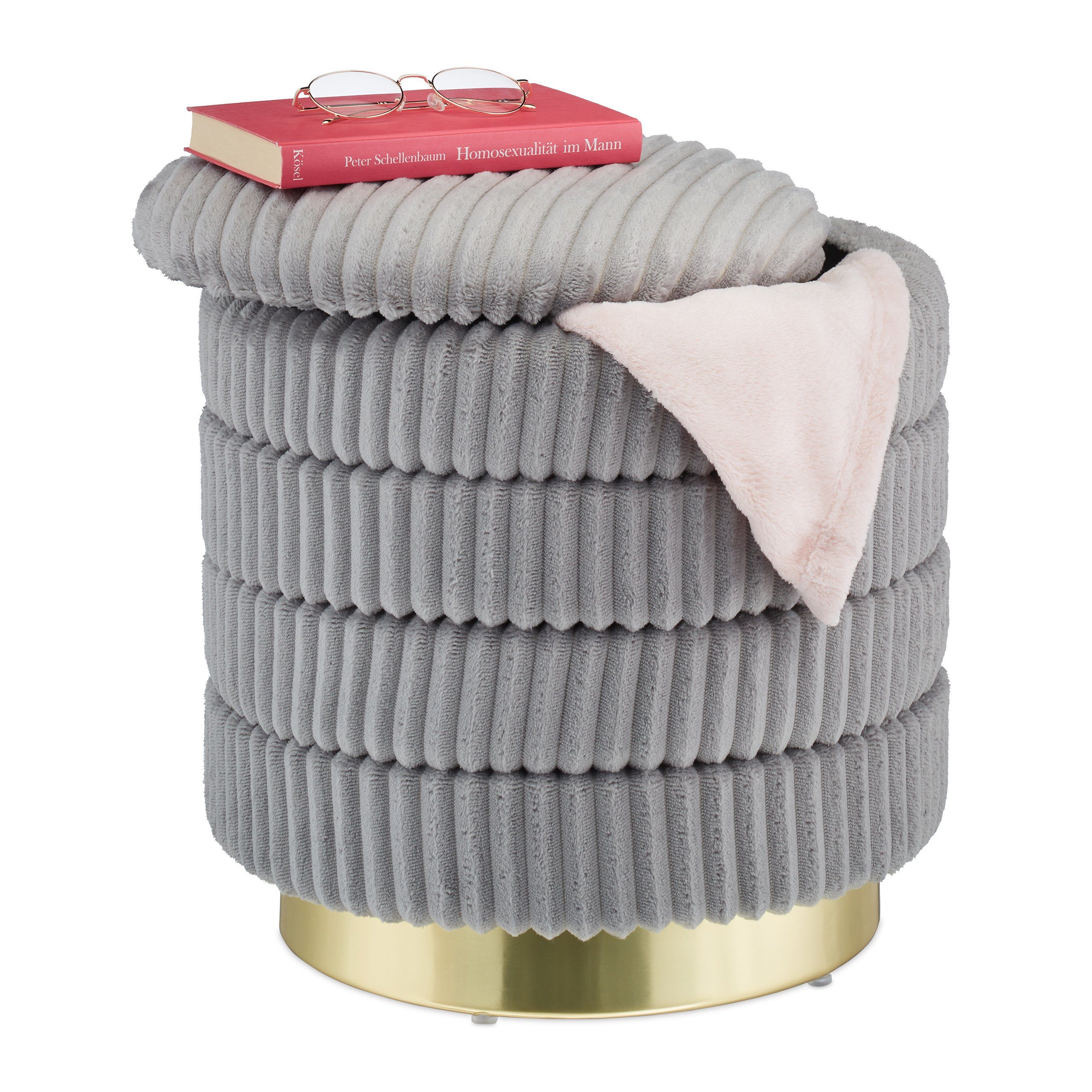 Polsterhocker Grauer Samthocker mit Stauraum