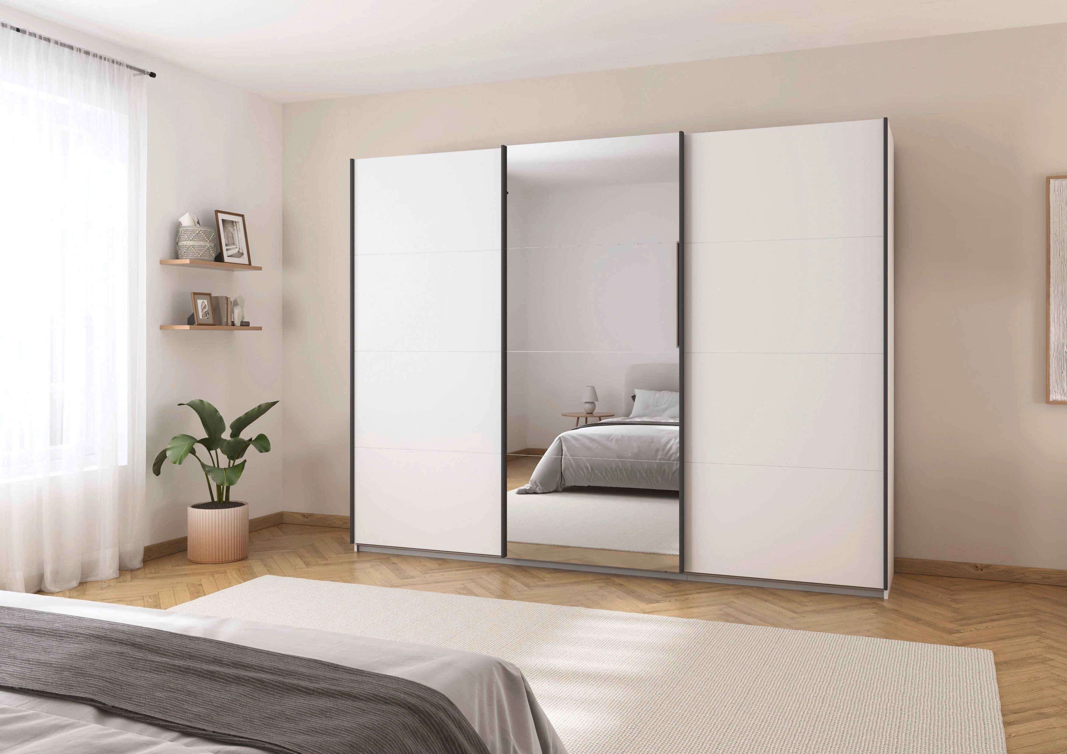 OTTO home Schwebetürenschrank Kleiderschrank Schrank Schlafzimmerschrank Garderobe AGORDO (Breiten 203/271/315/360 cm in drei Griff-Farben - NEU: Farbe SCHWARZ) Top Innenausstattung, in 4 Breiten und 2 Höhen MADE IN GERMANY