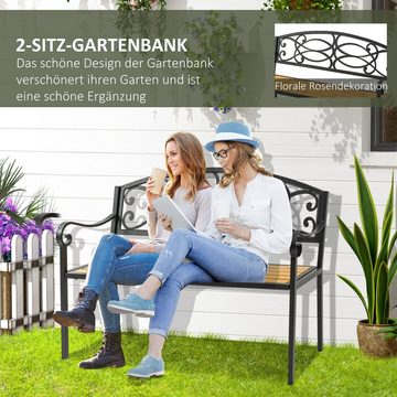 Outsunny Gartenbank Sitzbank aus Holz Metall bis 220 kg mit Rückenlehnen Gartenmöbel (Terrassenbank, 1-St., Parkbank), Massivholz Schwarz+Natur
