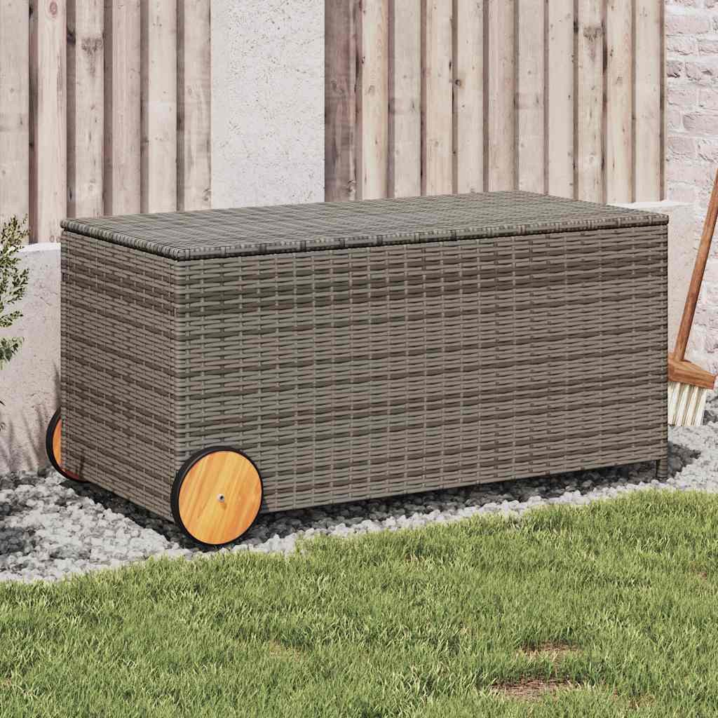 furnicato Gartenbox Gartentruhe mit Rollen Grau 190L Poly Rattan (1 St)