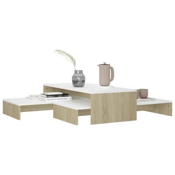 furnicato Couchtisch Satztisch-Set Weiß und Sonoma-Eiche 100x100x26,5 cm