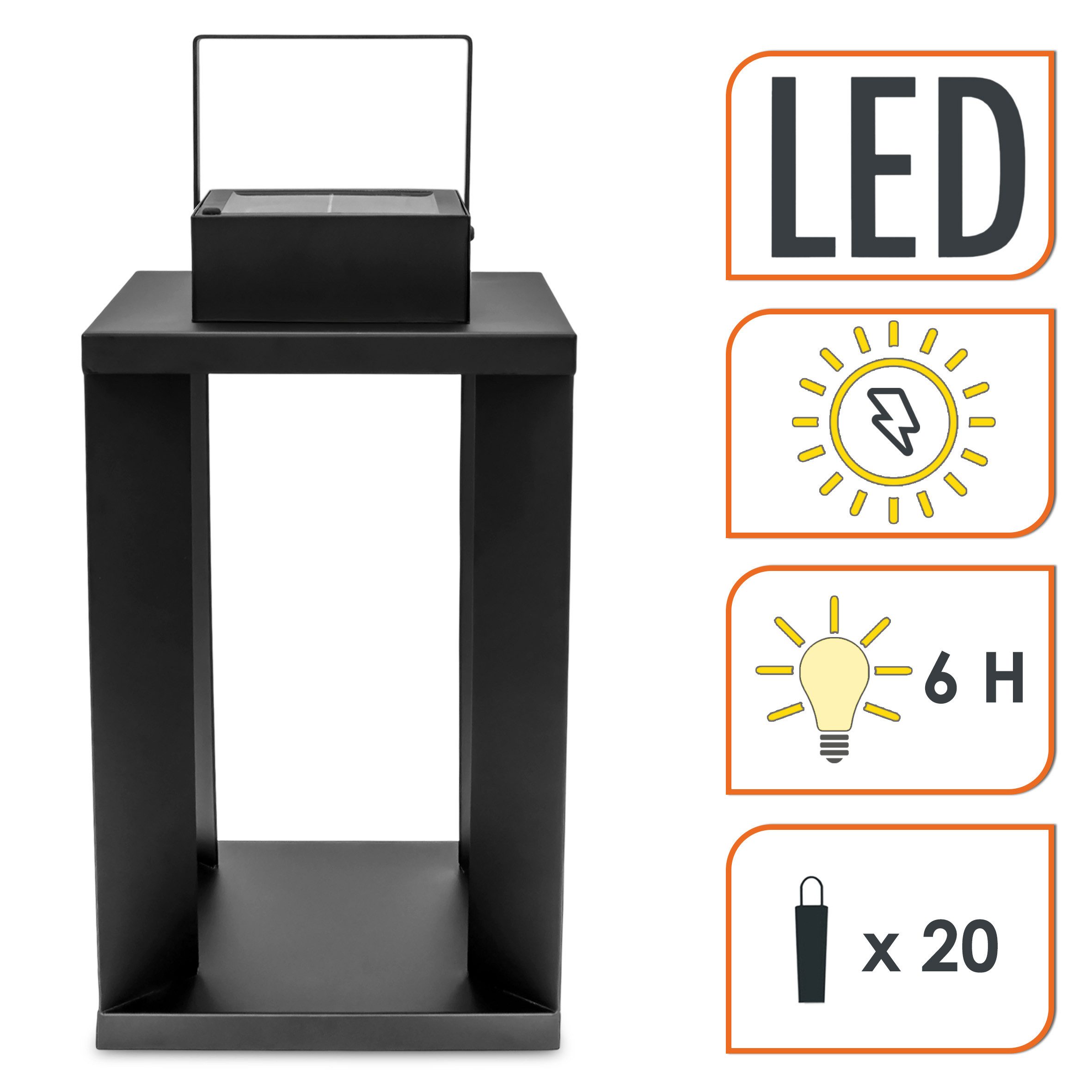 Spetebo LED Laterne Metall Solar Laterne schwarz 25 LED, Mit AN-/AUS-Schalter, LED fest integriert, warm weiß, Praktische Einschaltautomatik