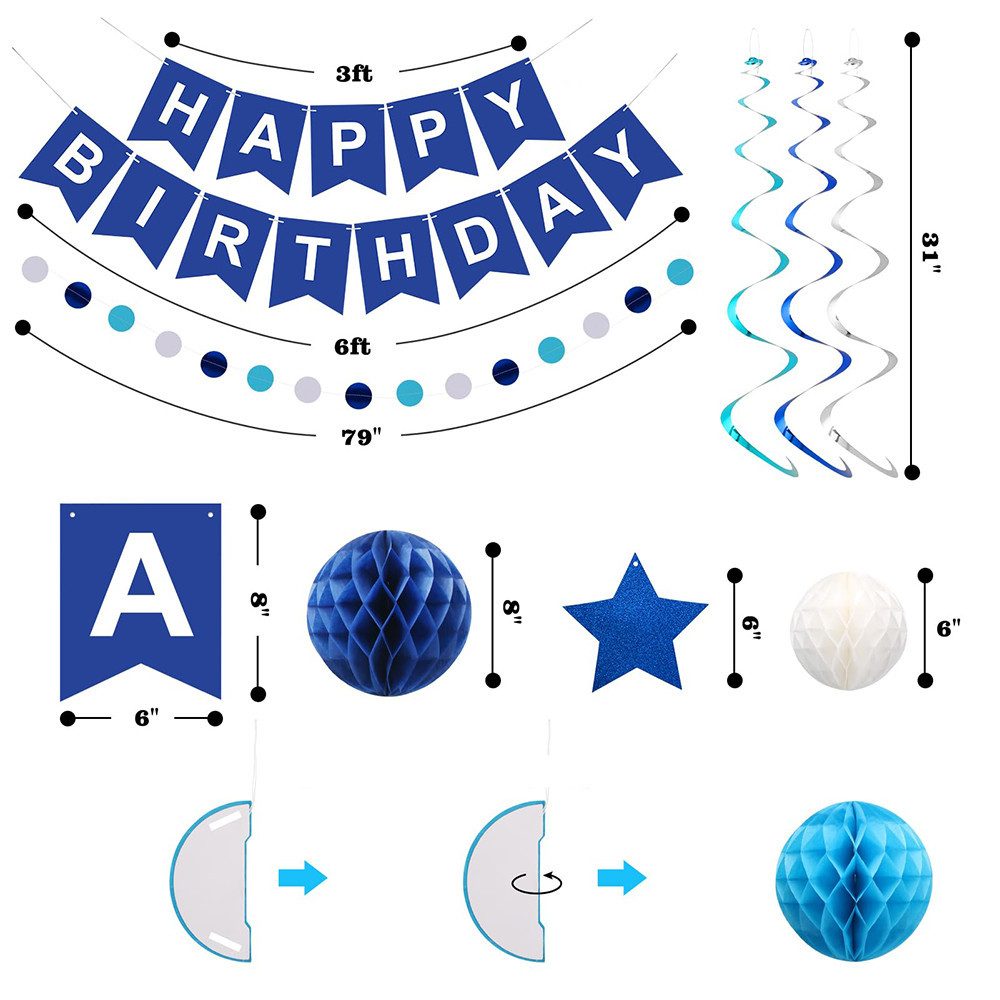 CLTYQ Dekohänger Geburtstagsdeko, Happy Birthday Banner, Party Dekoration (16 St), Happy Birthday Girlande, Wabenbälle,für Geburtstags Party deko