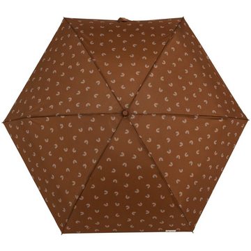 bisetti Taschenregenschirm Damen-Regenschirm, klein, stabil, kompakt, mit Handöffner, gedeckte Farben mit Bögen-Motiv - braun
