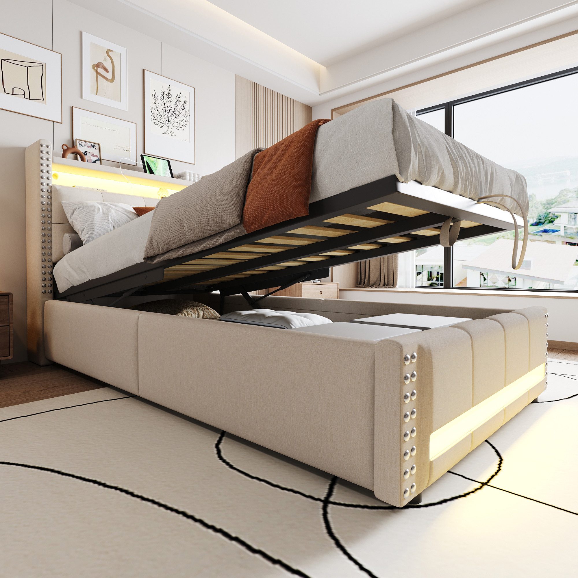 STILVORA Polsterbett 90X200 mit Bettkasten,Boxspringbett mit LED-Beleuchtun günstig online kaufen