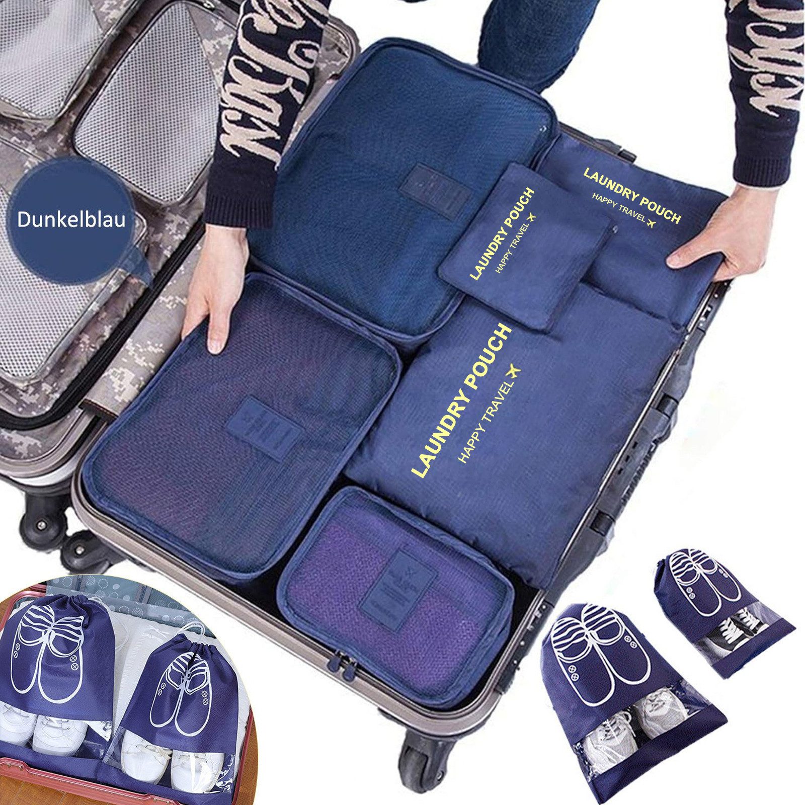 MOPUEA Kofferorganizer 8-teiliges Aufbewahrungstaschen-Set für Reisen, Leicht und kompakt (Set Reisetaschen Organizer, Aufbewahrungstaschen für Kleidung, Schuhe und Kosmetik), Leicht, platzsparend, atmungsaktives Mesh, langlebiges Material