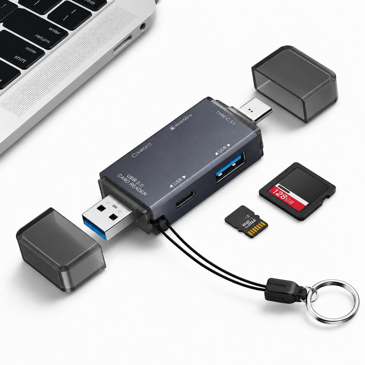XEOOCE USB 3.0 Kartenleser, 6-in-1 SD TF Kartenlesegerät YC-370 externer Speicher (Class 10, UHS-I, 100 MB/s Lesegeschwindigkeit, Plug-and-Play – keine Treiberinstallation erforderlich)