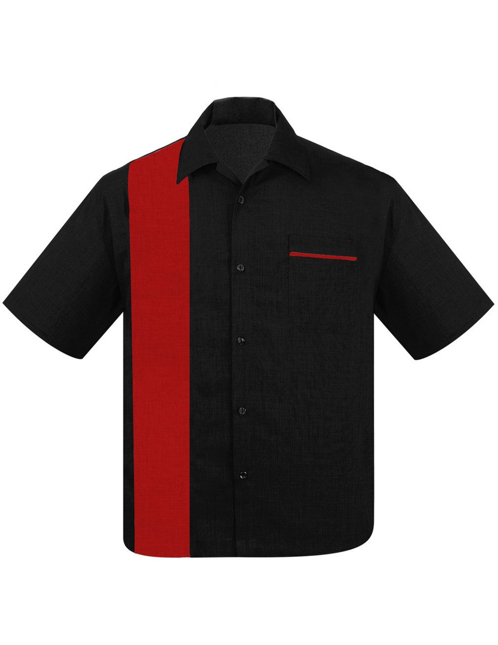 Steady Clothing Kurzarmhemd Poplin Single Panel Red Bowling Shirt Vintage Retro Rockabilly