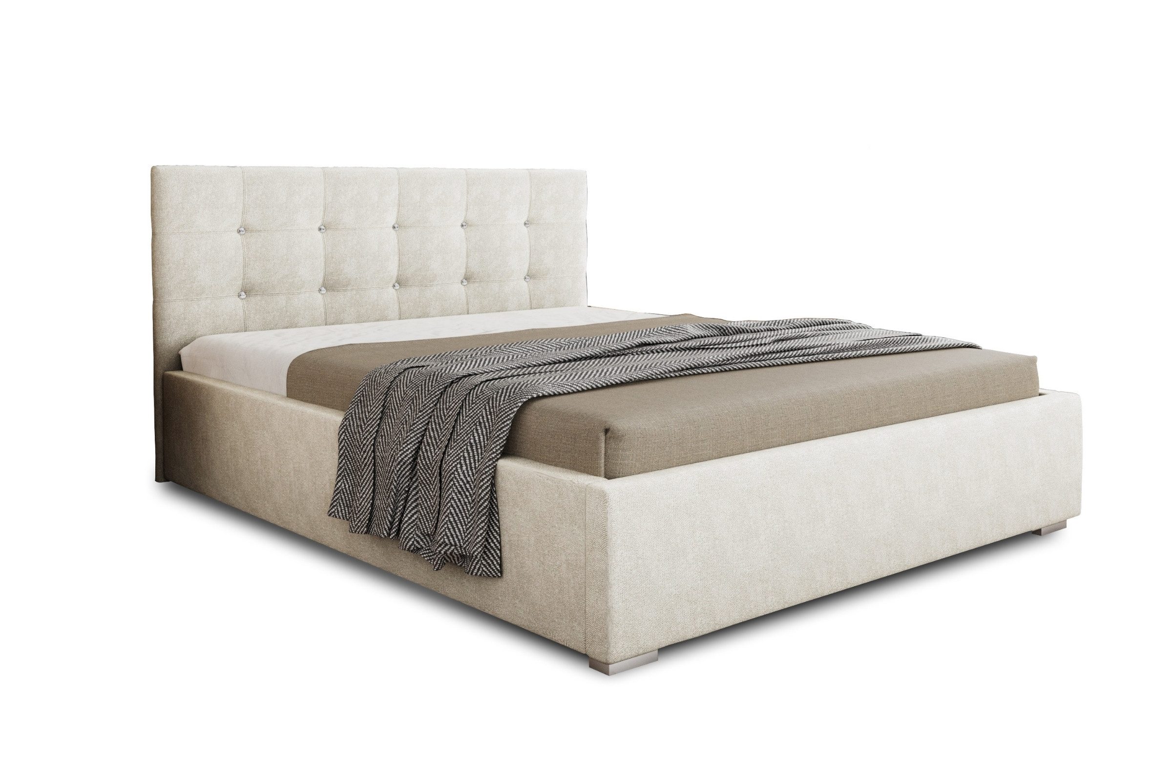 Deine Möbel 24 Polsterbett RICARDO Komplettbett Ehebett mit Bettkasten (Farben: Creme, Beige, Hellgrau, Anthrazit, Schwarz, inkl. Kopfteil mir Strassteinen, 1-tlg., inkl. Metall-Lattenrost mit Gasdruckfedern), Größen: 140x200 160x200 180x200 200x200