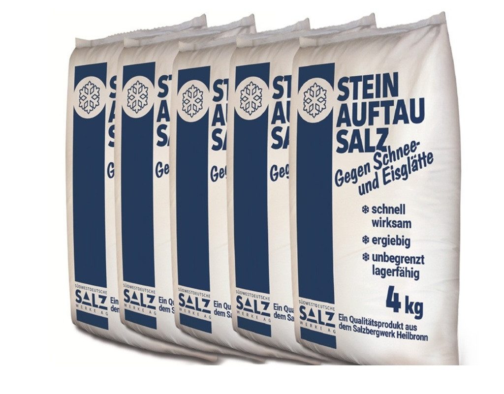 Südwestdeutsche Salzwerke AG Streuwagen Steinauftausalz 5x 4 kg Kornklasse EF trocken – Premium Streusalz