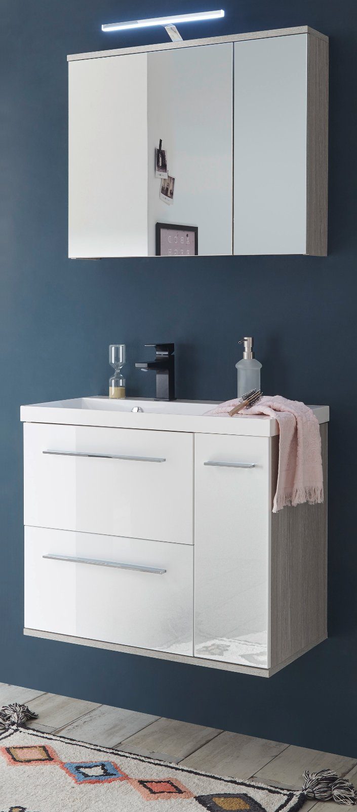 IMV Badezimmerspiegelschrank Venni (Badschrank Set Steckdose Breite Spiegellampe und Eiche mit LED 70 cm) in Dekor