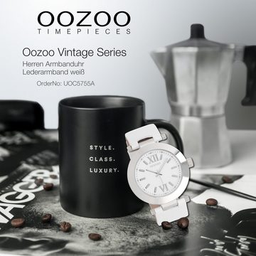 OOZOO Quarzuhr Oozoo Herren Armbanduhr Vintage Series, Herrenuhr rund, groß (ca. 40mm) Lederarmband weiß