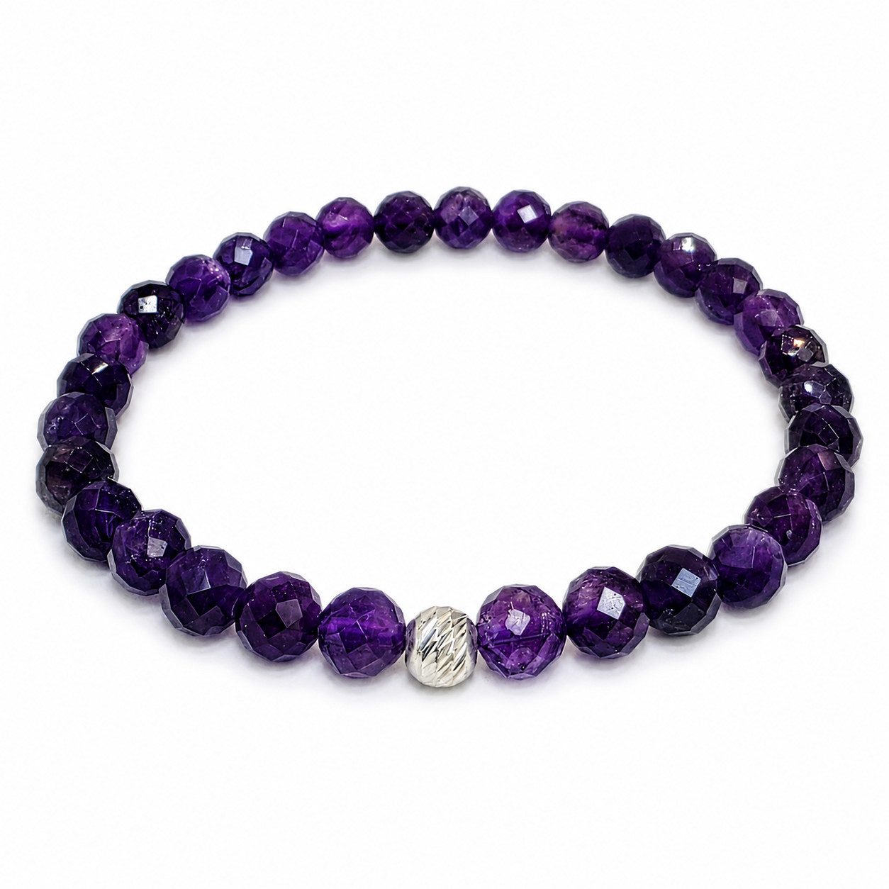 M-Punkt24 Armband Damen Armband 100% Echter Edelstein (AMETHYST, Natur, 925 Echt-Silber-Verschluss), Gummizug, inkl. Etui, SONDERPREIS wegen Produkt-Neuheit