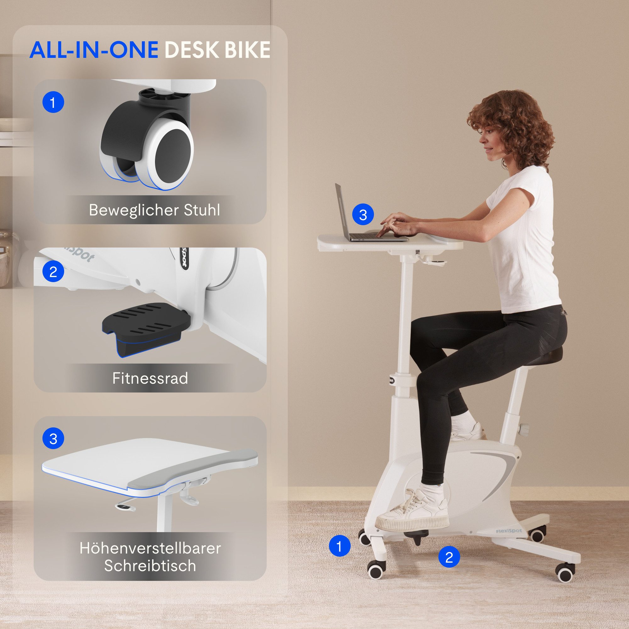 FLEXISPOT Fitnessbike Heimtrainer Fahrrad V9-Lite mit Tischplatte, (Tragbares Fitnessfahrrad mit Stabiler Rahmen und Geräuscharmer Betrieb), Ideal für Zuhause und Outdoor