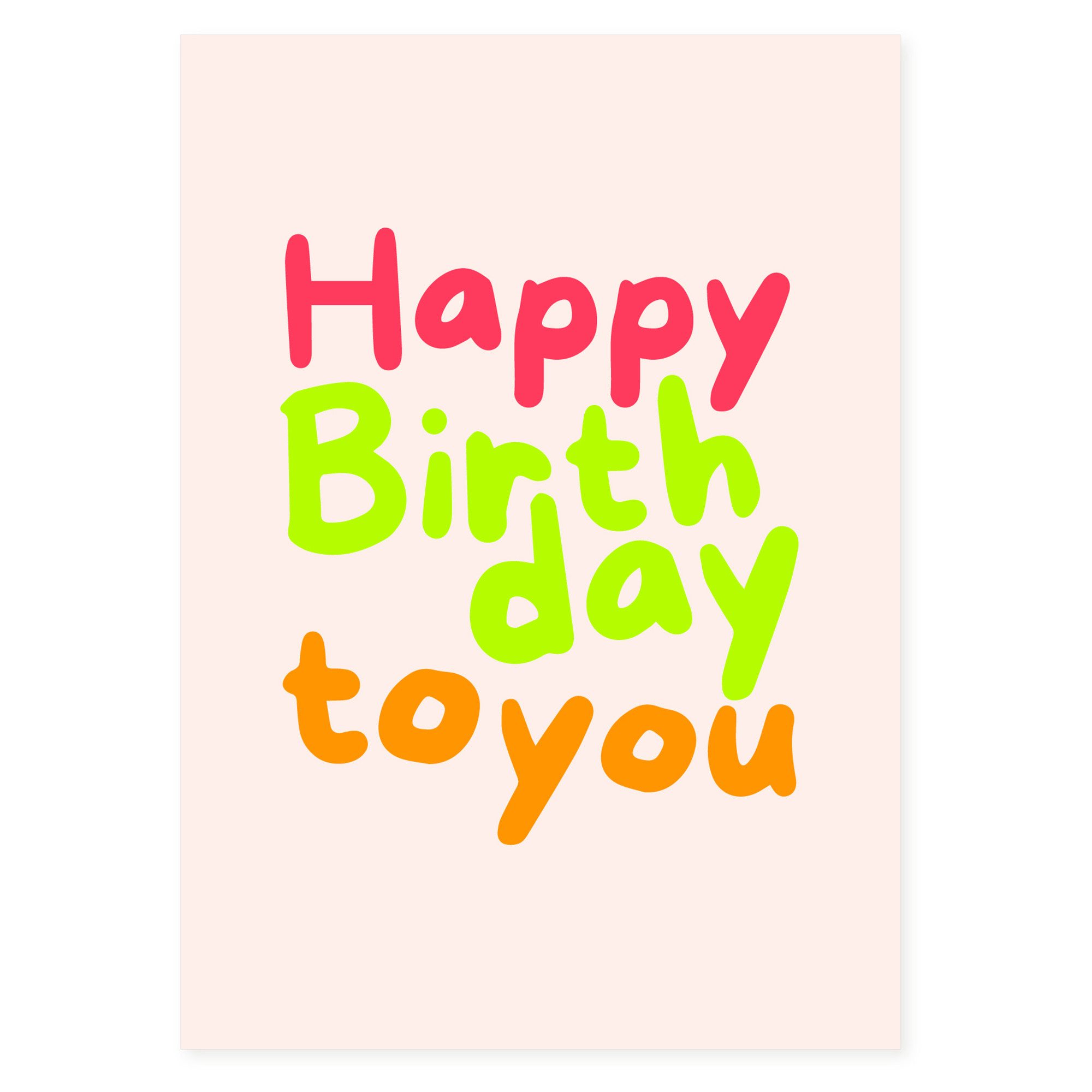 Bow & Hummingbird Geburtstagskarte Postkarte "Happy Birthday" (Neon) aus Recyclingpapier