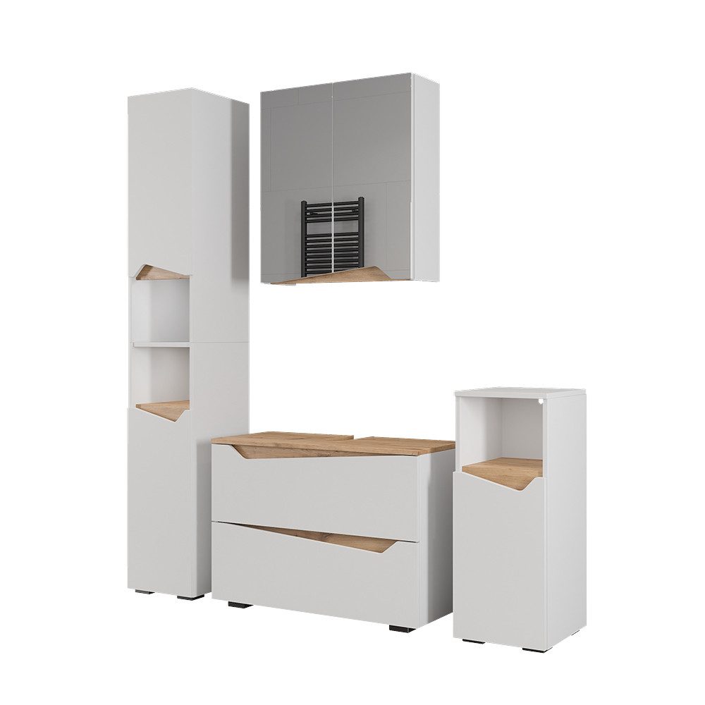 Vicco Badmöbel-Set Marelle, Weiß/Artisan-Eiche, 4-teilig, (4-St., 4er Set)