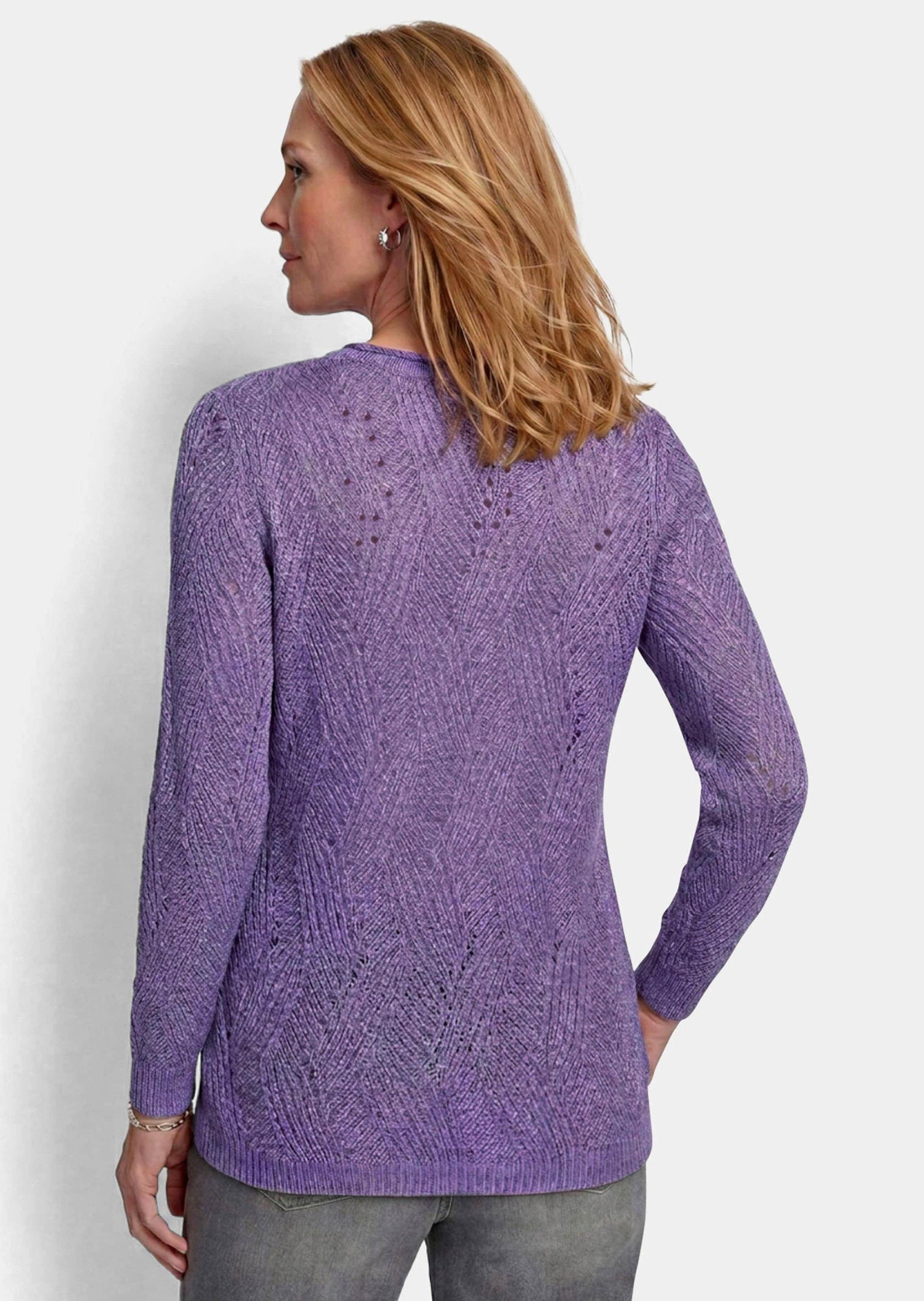 GOLDNER Strickpullover Ajourpullover mit Rundhalsausschnitt Gerades Strickmodell mit Rollkante und vertikaler Wellenoptik