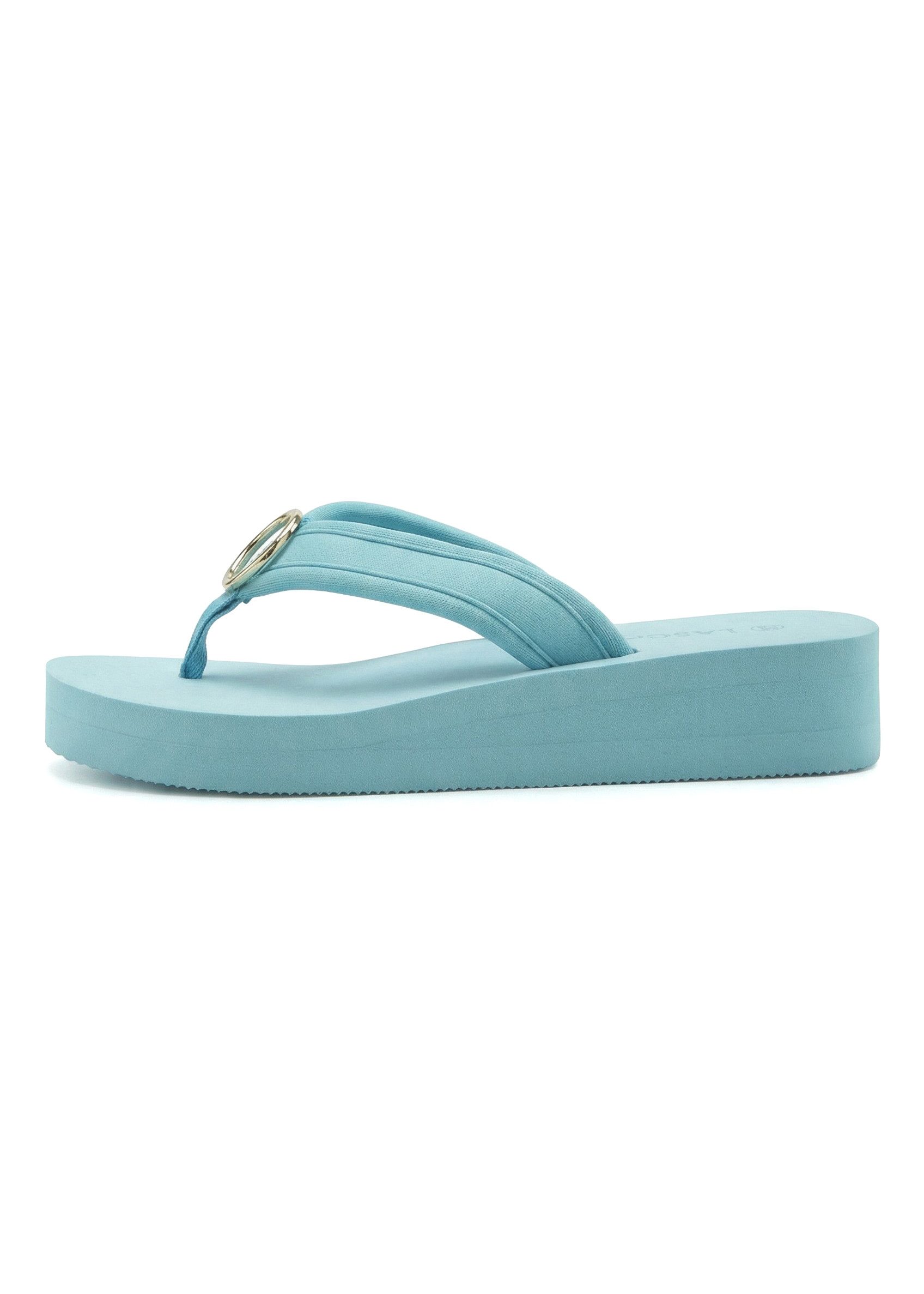 LASCANA Sandale, Badeschuh, Pantolette, Badelatsche, Flip Flop, Sommerschuh, Badezehentrenner Zehentrenner mit Ringapplikation "Italy" VEGAN