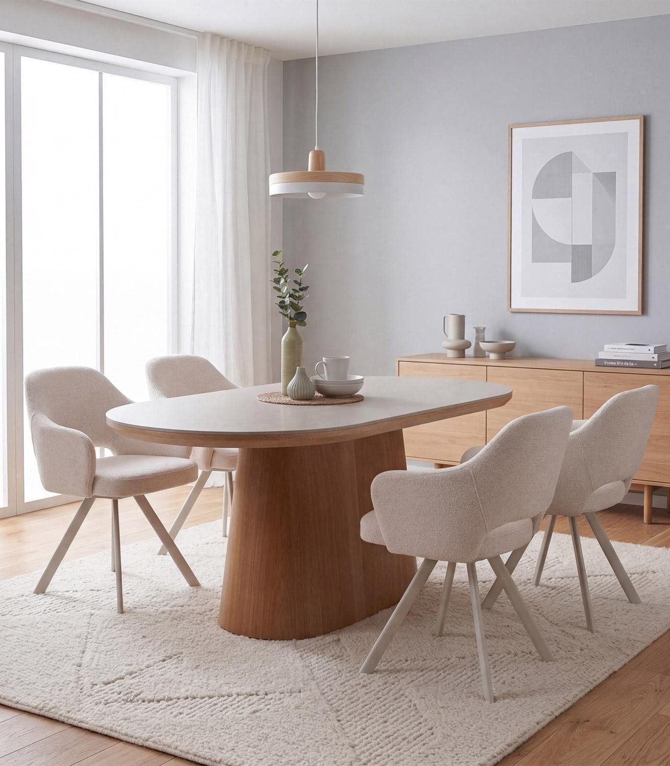 Home4You Esstisch B 180 x T 90 cm, Hellbraun, Weiß, MDF, (1-St), travertine Keramikplatte – Bild 4 von 5