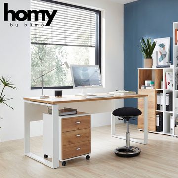 bümö Schreibtisch Homy, Homeoffice Bürotisch 158x79 cm in Weiß-Eiche