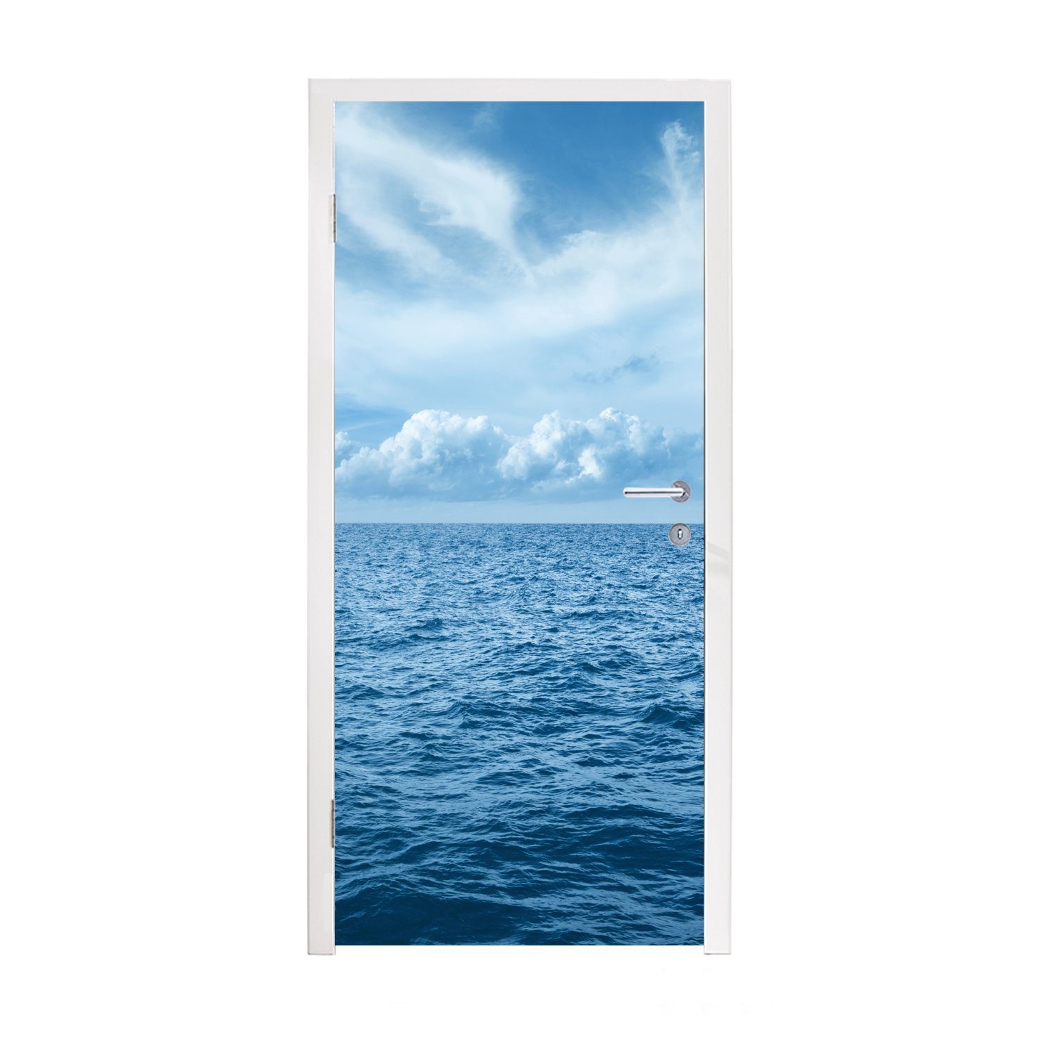 MuchoWow Türtapete Blick über die Türaufkleber, Matt, (1 für Wellen blauen Meer, Tür, St), 75x205 bedruckt, dem cm auf Fototapete