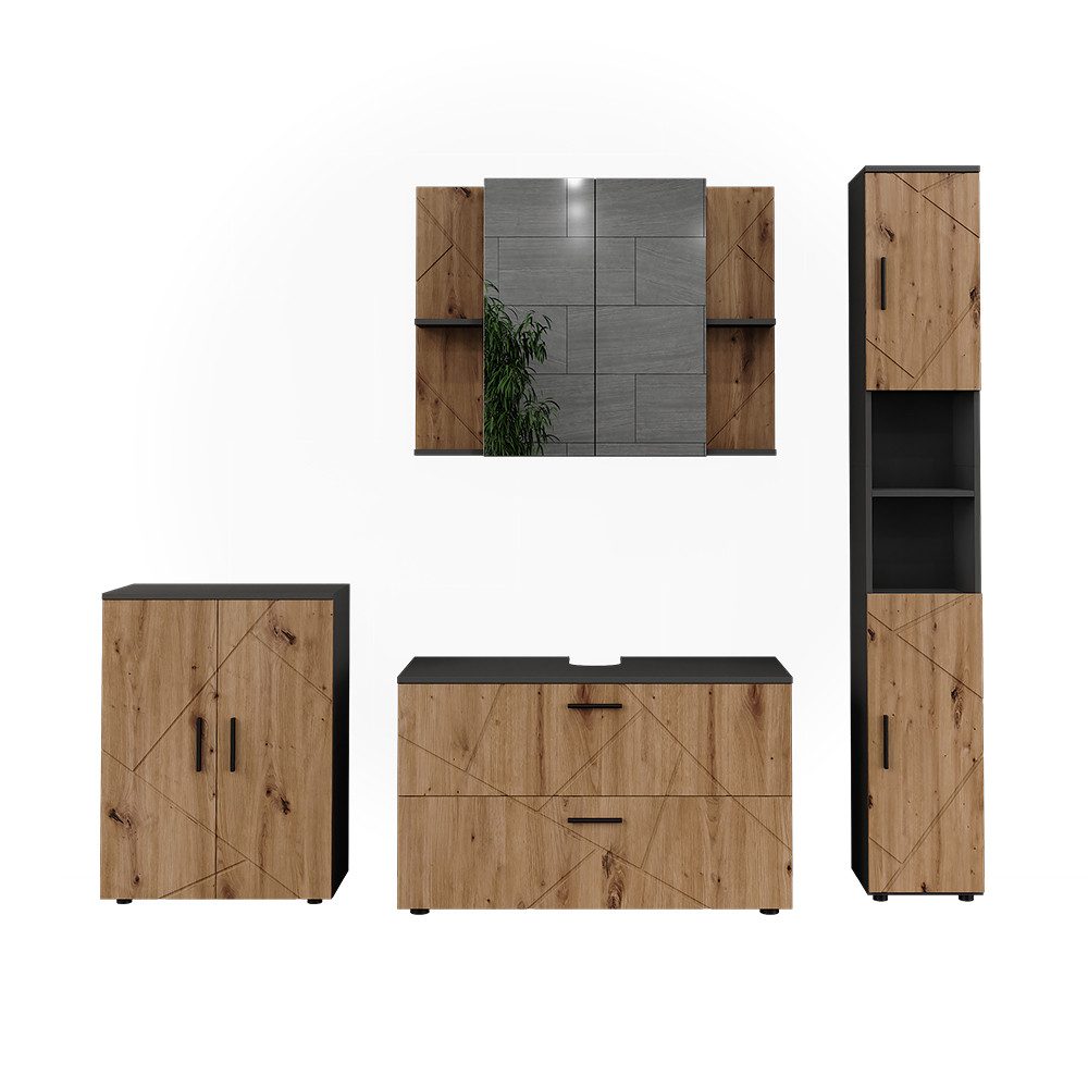 Vicco Badmöbel-Set Irma, Anthrazit/Artisan, 4 Teile, günstig online kaufen