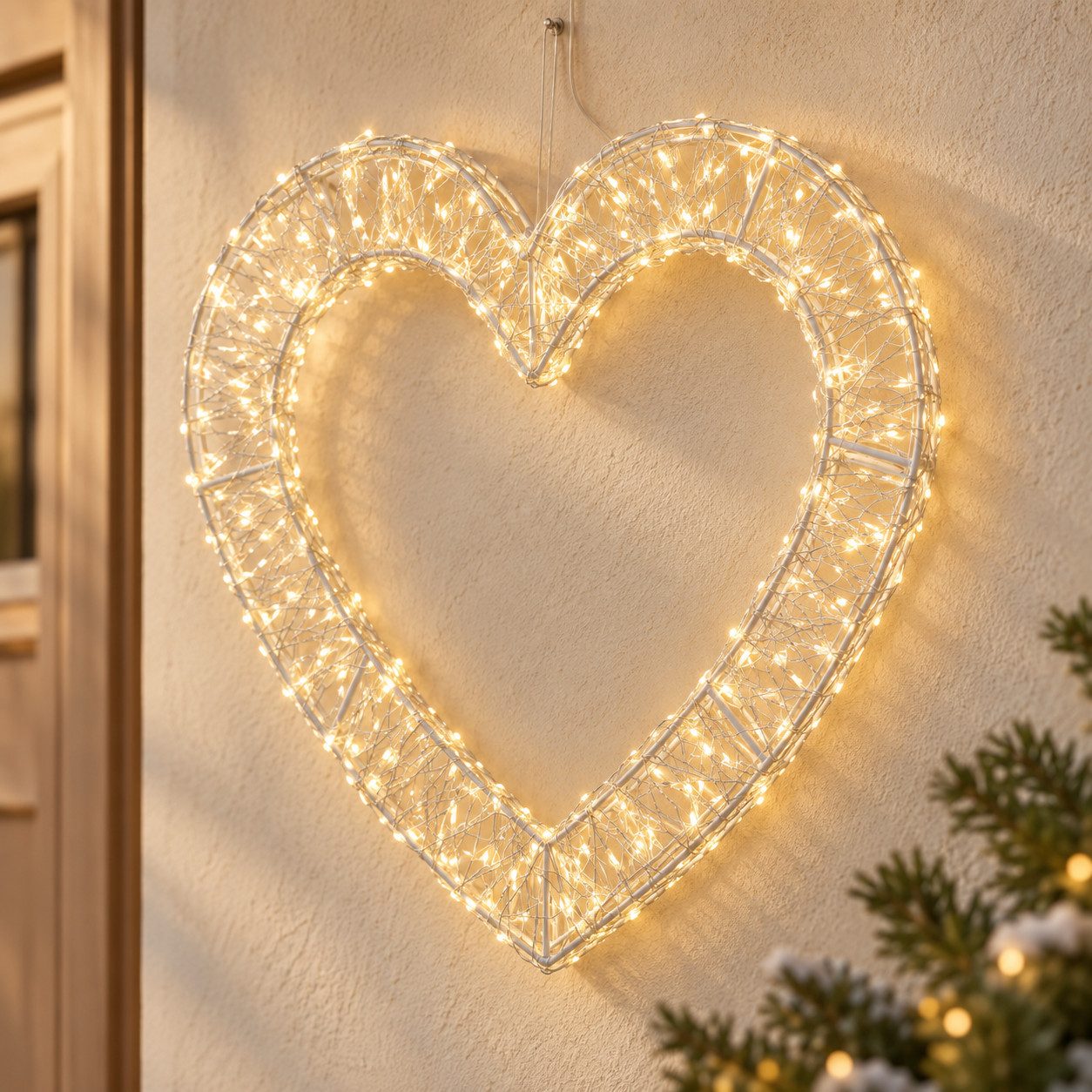 HAGO LED Stern LED Dekoherz Leuchtherz Herzleuchte 500 LEDs 38,5 cm Timer warmweiß, 6 Stunden an / 18 Stunden aus mit täglicher Wiederholung, LED, Warmweiß, 500 LEDs 38,5cm 6h Timer warmweiß IP44 5m Kabel Metall