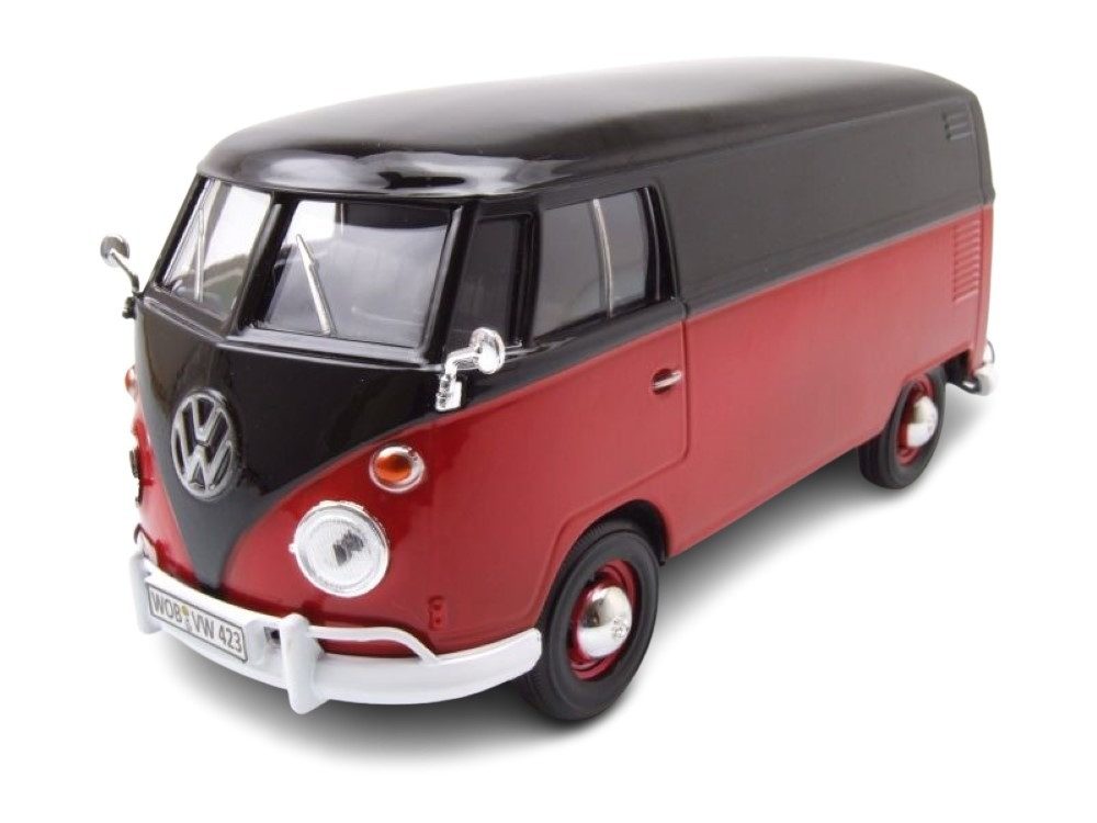 Motormax Modellauto VW T1 Bus Kastenwagen rot schwarz, Maßstab 1:24