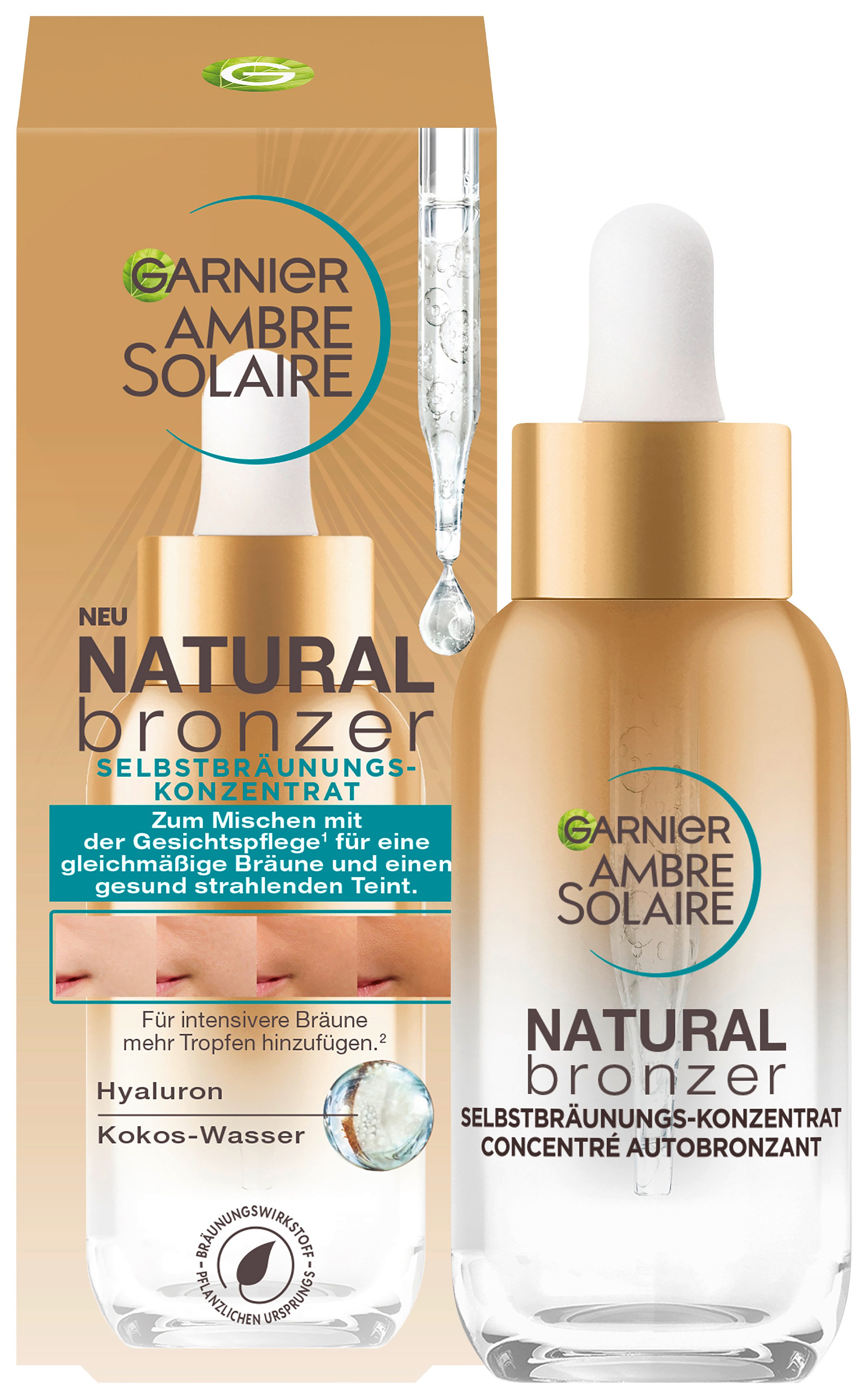 GARNIER Selbstbräunungskonzentrat AMBRE SOLAIRE NATUTRAL BRONZER, sorgt für einen Teint, pflegt die Haut zugleich, zieht schnell ein