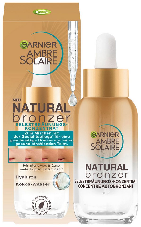 GARNIER Selbstbräunungskonzentrat AMBRE SOLAIRE NATUTRAL BRONZER, Gel-Textur, für das Gesicht, dermatologisch kontrolliert