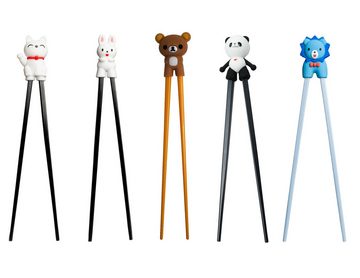 WestCraft Essstäbchen ESS-Stäbchen für Kinder, 22 cm, mit süßem Bär, Katze, Hase, Panda, als Halterung für Anfänger, Stäbchen auswechselbar